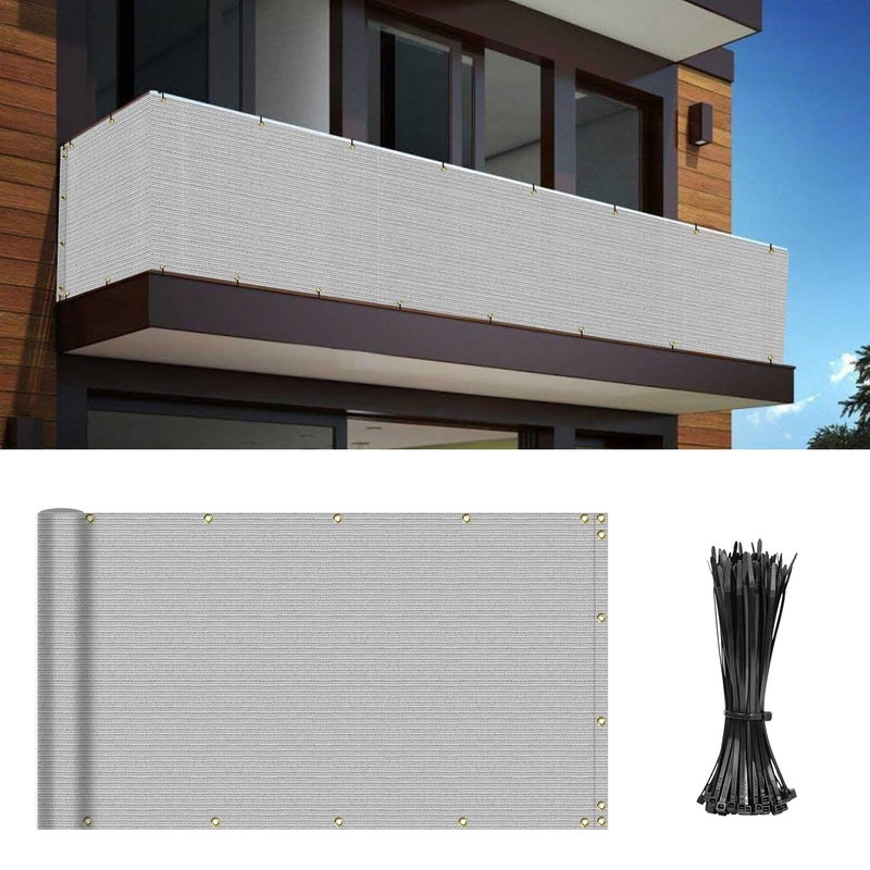 INFRANGE Balcony Privacy Fence Screen 3' x 15' Mesh Windscreen Fencing Shield Cover Included Cable Ties for Deck Apartment Porch Backyard Patio Outdoor, Grey - Image 1